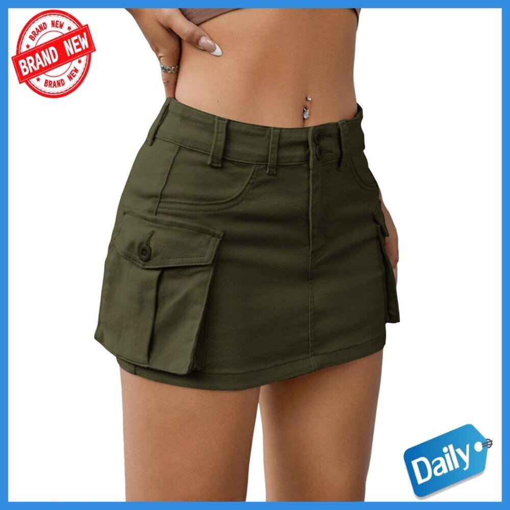 Women's Mini Cargo Skirt Low Waist Button Denim Bodycon Y2K Style